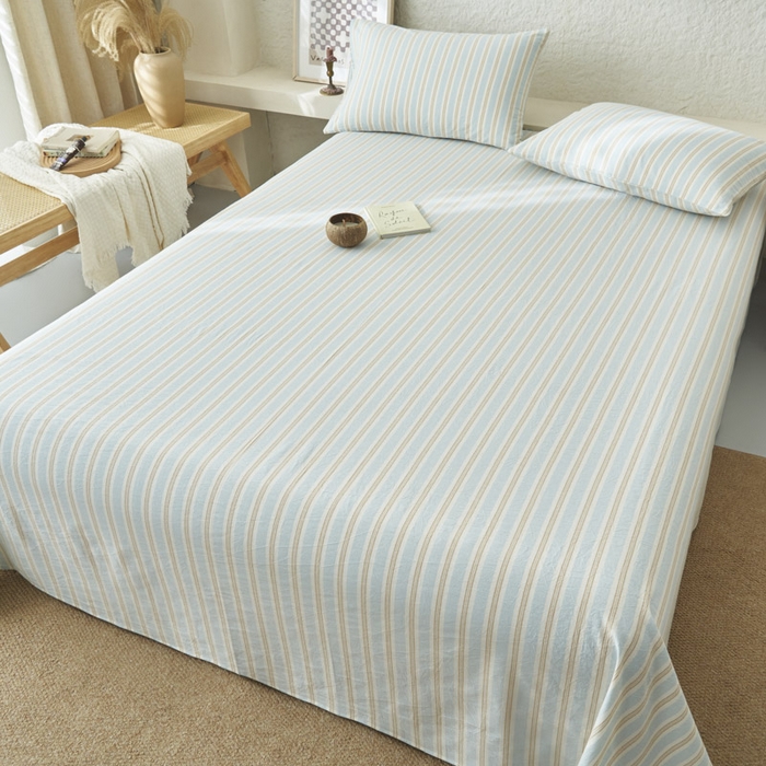 91家纺网 家纺一手货源 找家纺 早晨家纺 2025新款色织纯棉水洗棉床单 科瑞-蓝