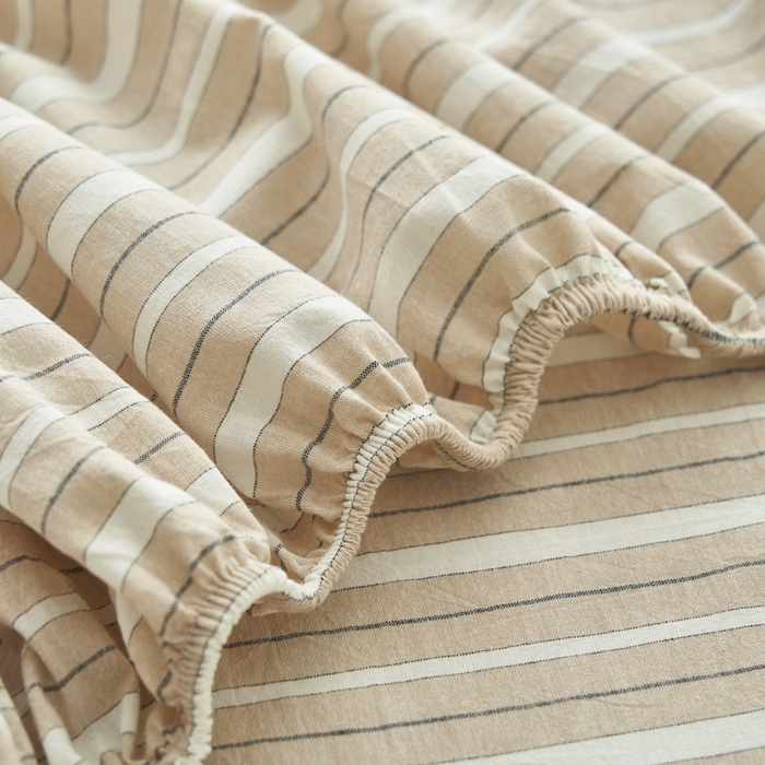 91家纺网 家纺一手货源 找家纺 早晨家纺 2025新款色织纯棉水洗棉床笠 雅诗-咖