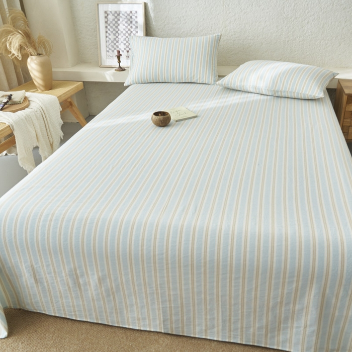 91家纺网 家纺一手货源 找家纺 早晨家纺 2025新款色织纯棉水洗棉床单 科瑞-蓝