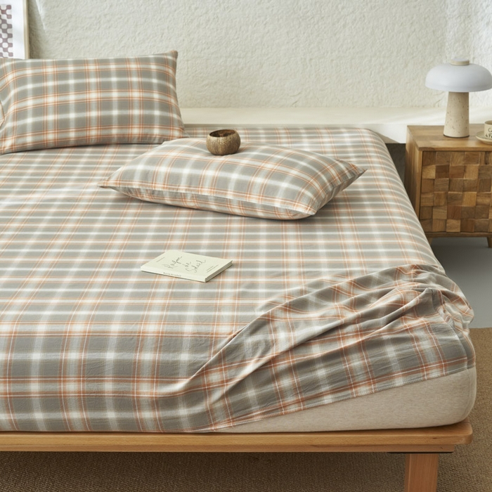 91家纺网 家纺一手货源 找家纺 早晨家纺 2025新款色织纯棉水洗棉床笠 洛卡-灰