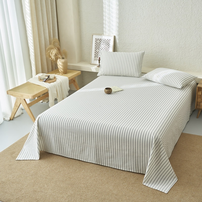 91家纺网 家纺一手货源 找家纺 早晨家纺 2025新款色织纯棉水洗棉床单 格律时尚-灰