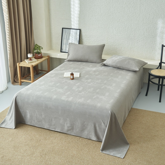 91家纺网 家纺一手货源 找家纺 早晨家纺 2025新款肌理纹纯棉提花床单 肌理纹床单-浅灰