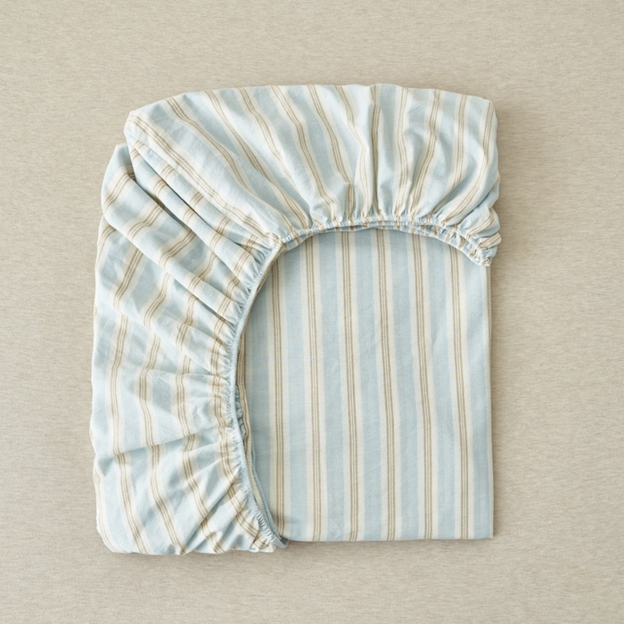 91家纺网 家纺一手货源 找家纺 早晨家纺 2025新款色织纯棉水洗棉床笠 科瑞-蓝