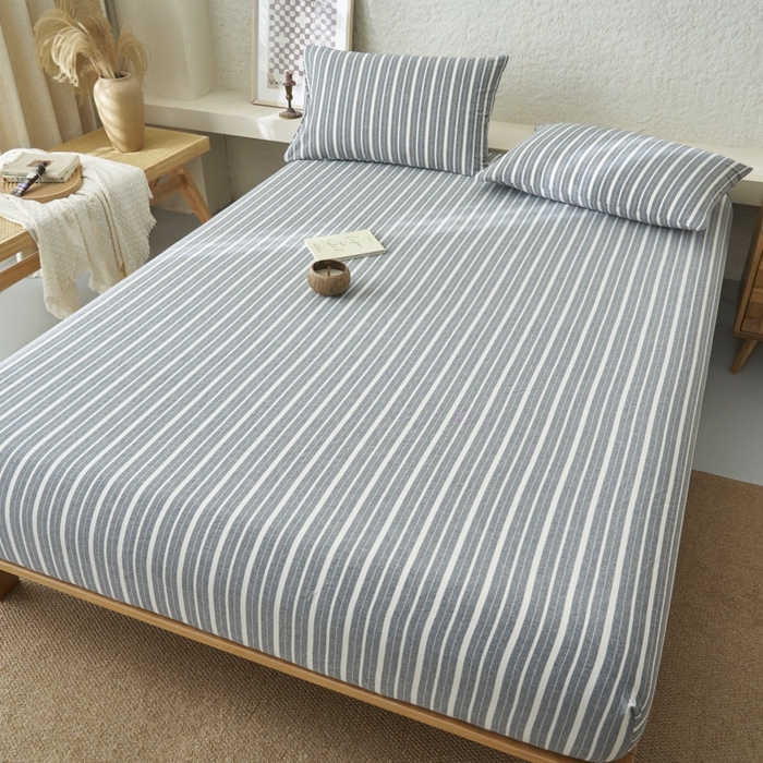 91家纺网 家纺一手货源 找家纺 早晨家纺 2025新款色织纯棉水洗棉床笠 雅诗-灰