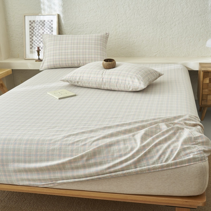 91家纺网 家纺一手货源 找家纺 （总）早晨家纺 2025新款色织纯棉水洗棉床笠