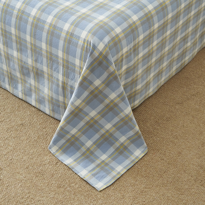 91家纺网 家纺一手货源 找家纺 早晨家纺 2025新款色织纯棉水洗棉床单 简兮-蓝