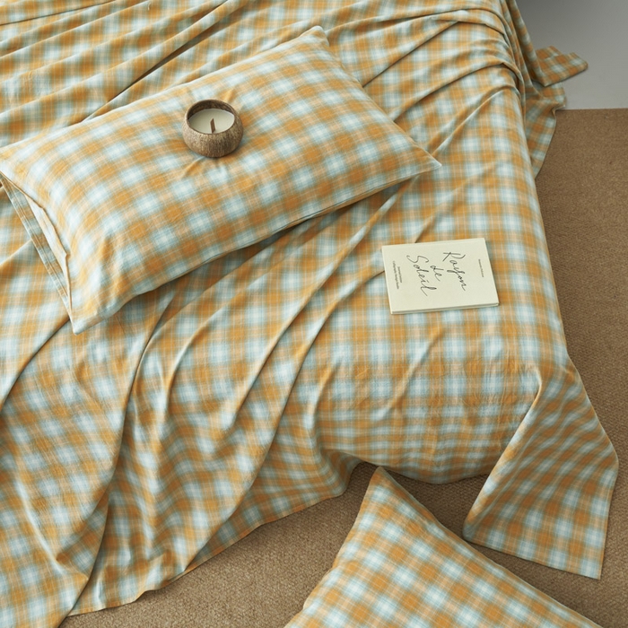 91家纺网 家纺一手货源 找家纺 早晨家纺 2025新款色织纯棉水洗棉床单 沐夏-桔