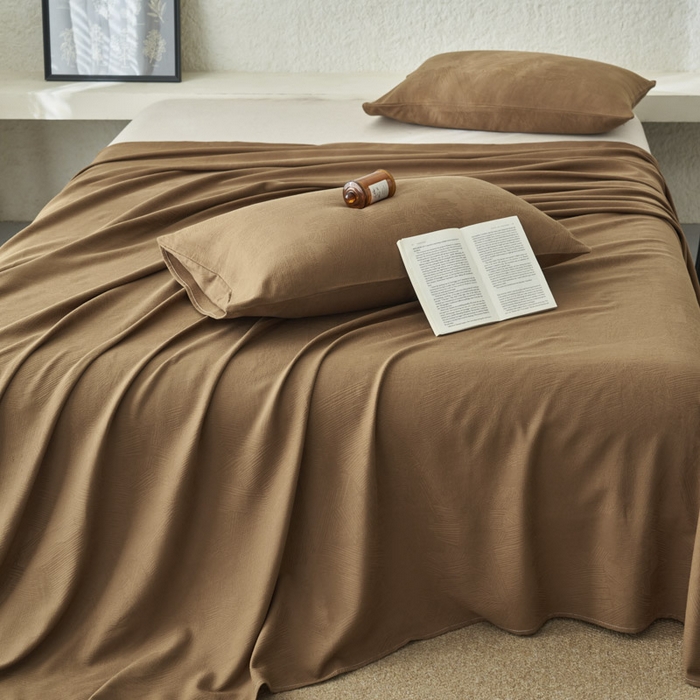 91家纺网 家纺一手货源 找家纺 早晨家纺 2025新款肌理纹纯棉提花床单 肌理纹床单-棕色