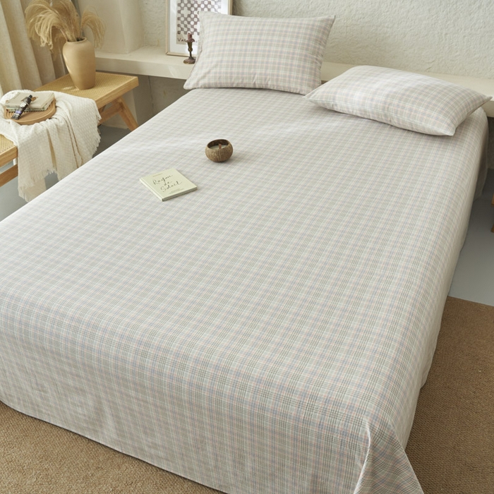 91家纺网 家纺一手货源 找家纺 早晨家纺 2025新款色织纯棉水洗棉床单 丛草集-粉