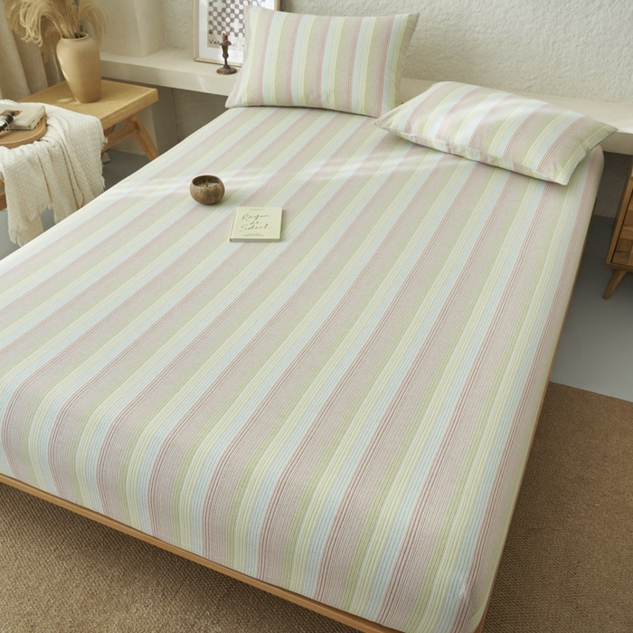 91家纺网 家纺一手货源 找家纺 早晨家纺 2025新款色织纯棉水洗棉床笠 克鲁奇-绿