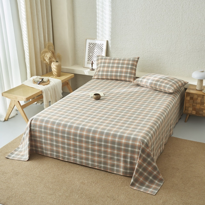 91家纺网 家纺一手货源 找家纺 早晨家纺 2025新款色织纯棉水洗棉床单 洛卡-灰