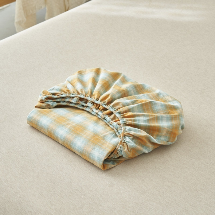 91家纺网 家纺一手货源 找家纺 早晨家纺 2025新款色织纯棉水洗棉床笠 沐夏-桔