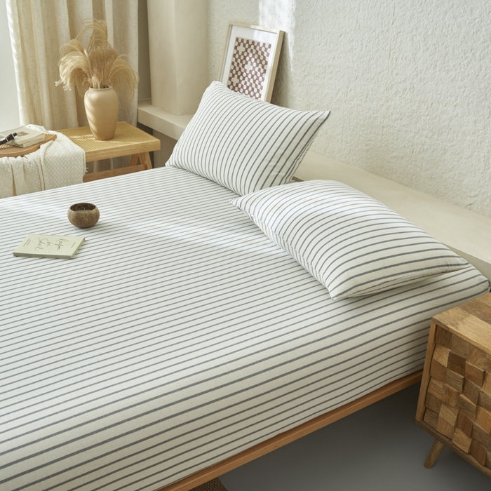 91家纺网 家纺一手货源 找家纺 早晨家纺 2025新款色织纯棉水洗棉床笠 格律时尚-灰