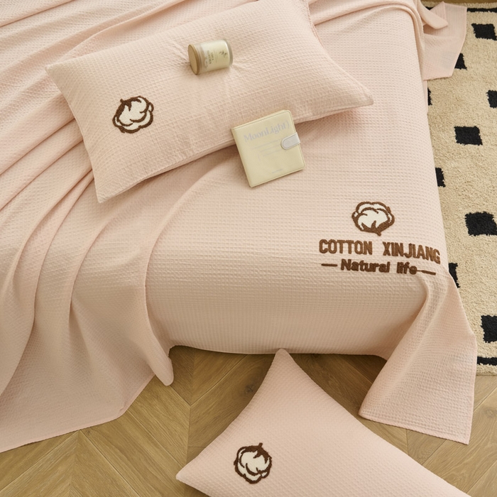 91家纺网 家纺一手货源 找家纺 早晨家纺 2025新款纯棉华夫格床单 纯棉华夫格床单-玉色