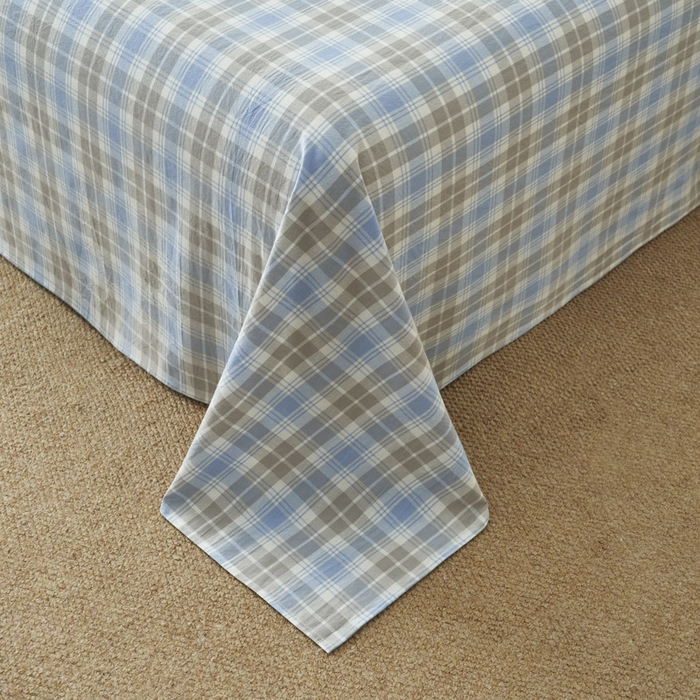 91家纺网 家纺一手货源 找家纺 早晨家纺 2025新款色织纯棉水洗棉床单 森迪-蓝