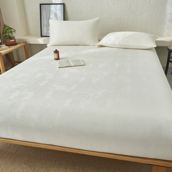 91家纺网 家纺一手货源 找家纺 早晨家纺 2025新款肌理纹纯棉提花床笠 肌理纹床笠-奶昔白