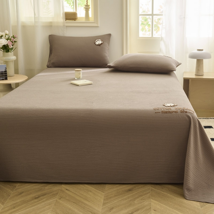 91家纺网 家纺一手货源 找家纺 早晨家纺 2025新款纯棉华夫格床单 纯棉华夫格床单-咖色