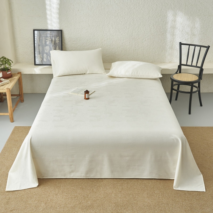 91家纺网 家纺一手货源 找家纺 早晨家纺 2025新款肌理纹纯棉提花床单 肌理纹床单-奶昔白