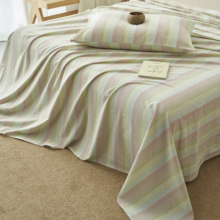 91家纺网 家纺一手货源 找家纺 早晨家纺 2025新款色织纯棉水洗棉床单 克鲁奇-绿