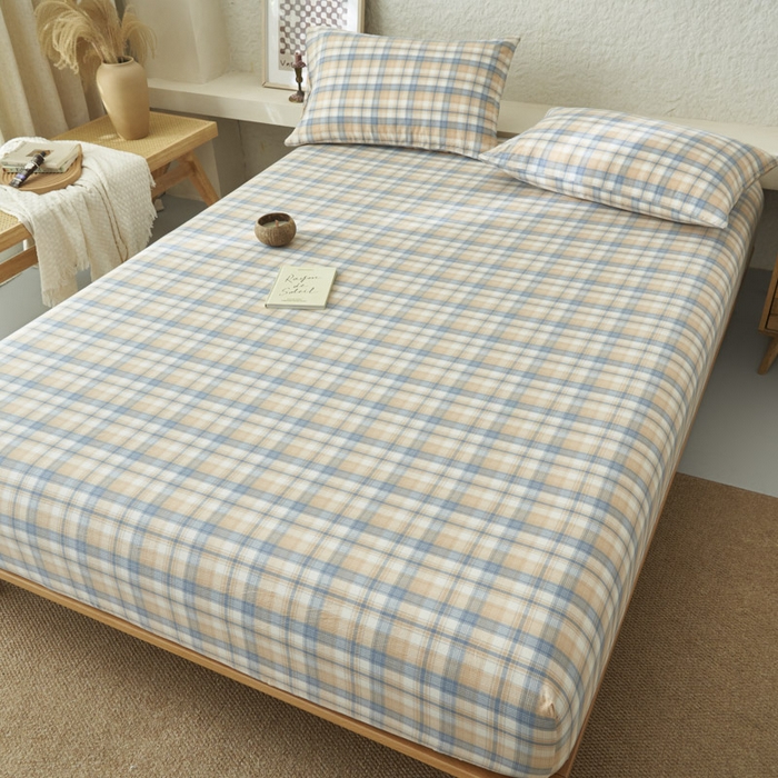 91家纺网 家纺一手货源 找家纺 早晨家纺 2025新款色织纯棉水洗棉床笠 云舒-咖