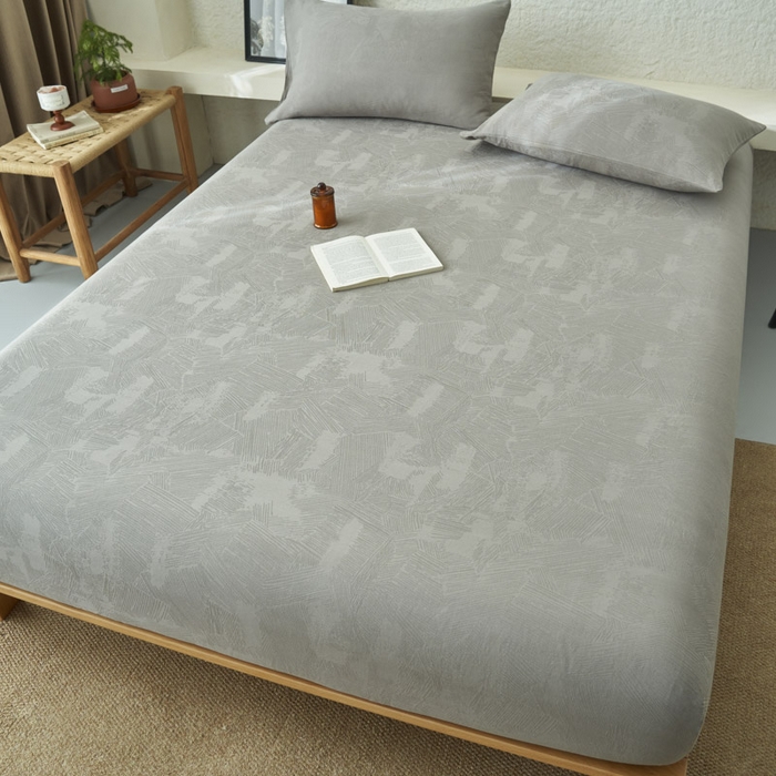 91家纺网 家纺一手货源 找家纺 早晨家纺 2025新款肌理纹纯棉提花床笠 肌理纹床笠-浅灰