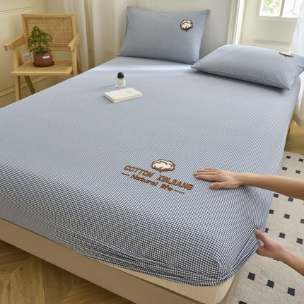 早晨家纺 2025新款色织纯棉水洗棉毛巾绣床笠 星曜床笠-深蓝