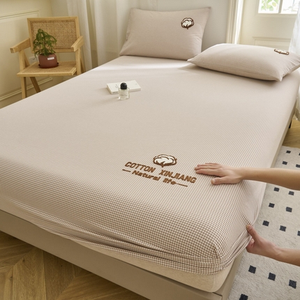 早晨家纺 2025新款色织纯棉水洗棉毛巾绣床笠 星曜床笠-米咖