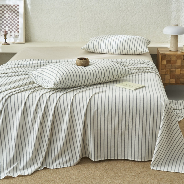 91家纺网 家纺一手货源 找家纺 早晨家纺 2025新款色织纯棉水洗棉床单 格律时尚-灰