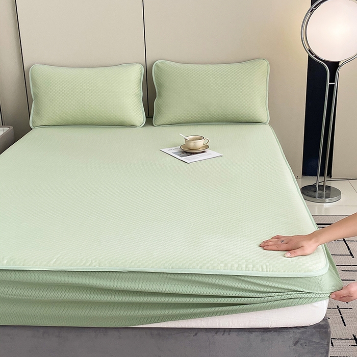 91家纺网 家纺一手货源 找家纺 凌云家纺 2025新款100%锦纶凉席床笠款可水洗冰丝席三明治软席 绿色