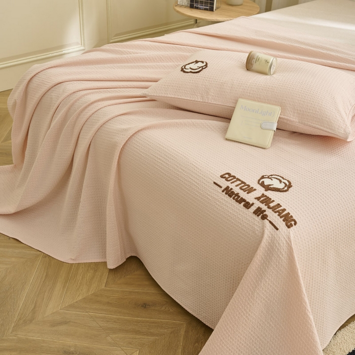 91家纺网 家纺一手货源 找家纺 早晨家纺 2025新款纯棉华夫格床单 纯棉华夫格床单-玉色