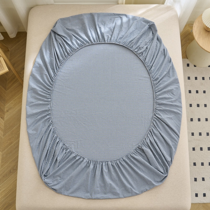 91家纺网 家纺一手货源 找家纺 早晨家纺 2025新款色织纯棉水洗棉毛巾绣床笠 星曜床笠-深蓝