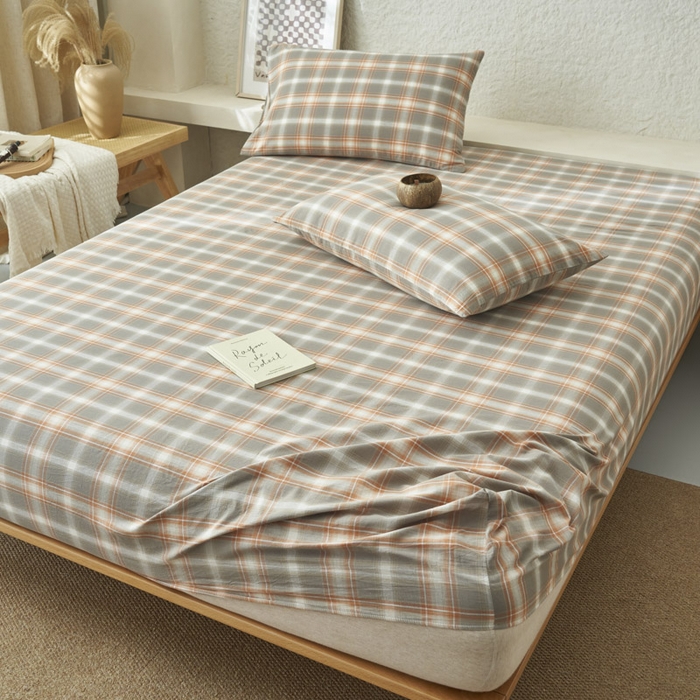 91家纺网 家纺一手货源 找家纺 早晨家纺 2025新款色织纯棉水洗棉床笠 洛卡-灰