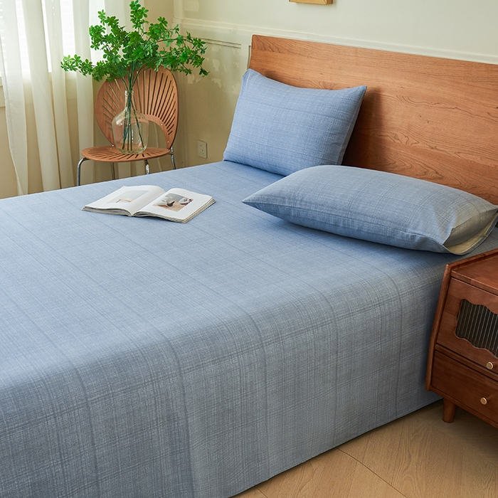 91家纺网 家纺一手货源 找家纺 义博家纺 2025新款纯棉老粗布床单 海军蓝