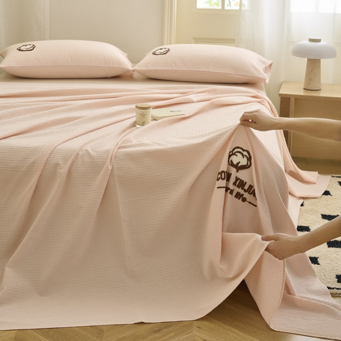 91家纺网 家纺一手货源 找家纺 早晨家纺 2025新款纯棉华夫格床单 纯棉华夫格床单-玉色