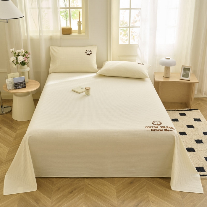 91家纺网 家纺一手货源 找家纺 早晨家纺 2025新款纯棉华夫格床单 纯棉华夫格床单-奶昔白