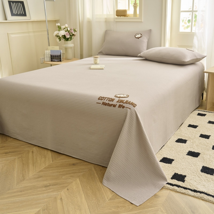 91家纺网 家纺一手货源 找家纺 早晨家纺 2025新款纯棉华夫格床单 纯棉华夫格床单-浅灰