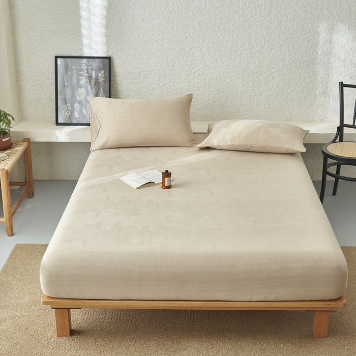 91家纺网 家纺一手货源 找家纺 早晨家纺 2025新款肌理纹纯棉提花床笠 肌理纹床笠-浅驼