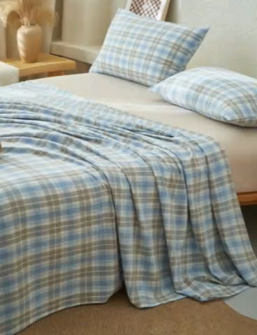 91家纺网 家纺一手货源 找家纺 早晨家纺 2025新款色织纯棉水洗棉床单 森迪-蓝