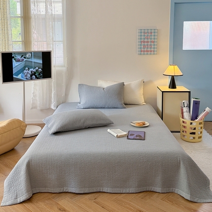 期遇家居 2025新款60支床盖极简直条绗缝韩国砂洗染色双面全棉纯棉床盖 极简砂洗灰