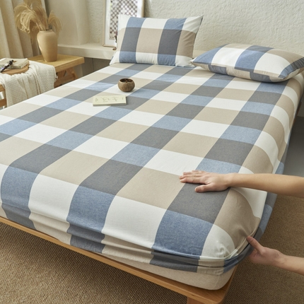 早晨家纺 2025新款色织纯棉水洗棉床笠 蓝大格