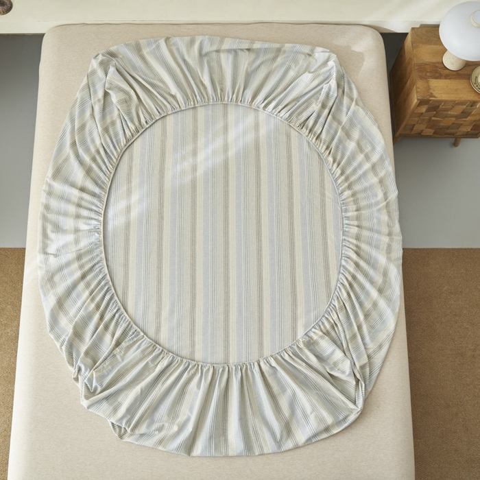 91家纺网 家纺一手货源 找家纺 早晨家纺 2025新款色织纯棉水洗棉床笠 凯西亚-蓝