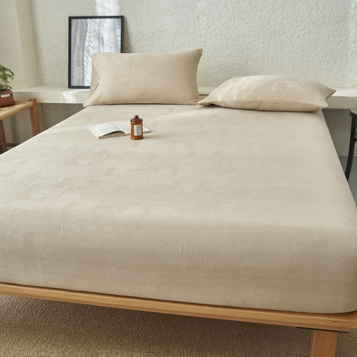 91家纺网 家纺一手货源 找家纺 早晨家纺 2025新款肌理纹纯棉提花床笠 肌理纹床笠-浅驼