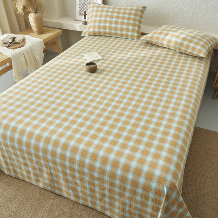 91家纺网 家纺一手货源 找家纺 早晨家纺 2025新款色织纯棉水洗棉床单 沐夏-桔