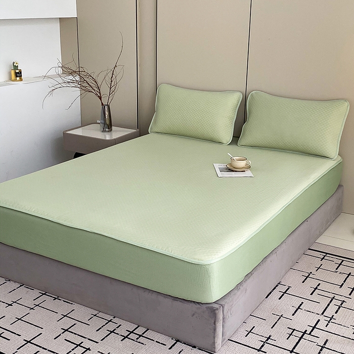 91家纺网 家纺一手货源 找家纺 凌云家纺 2025新款100%锦纶凉席床笠款可水洗冰丝席三明治软席 绿色