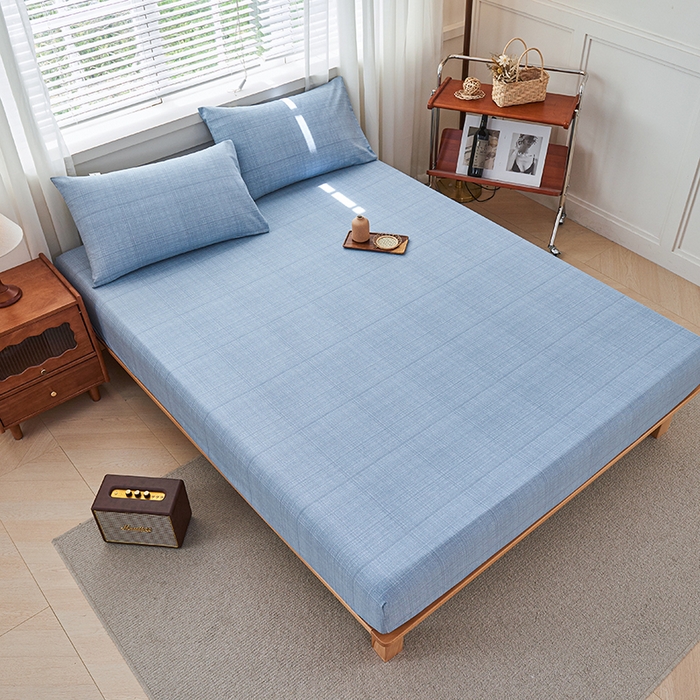 91家纺网 家纺一手货源 找家纺 义博家纺 2025新款纯棉老粗布床笠 海军蓝