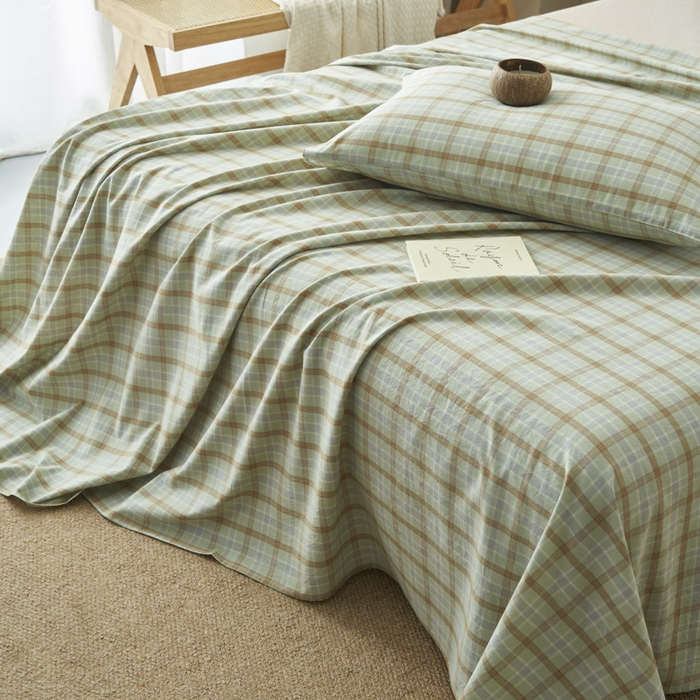 91家纺网 家纺一手货源 找家纺 早晨家纺 2025新款色织纯棉水洗棉床单 梦雨-绿