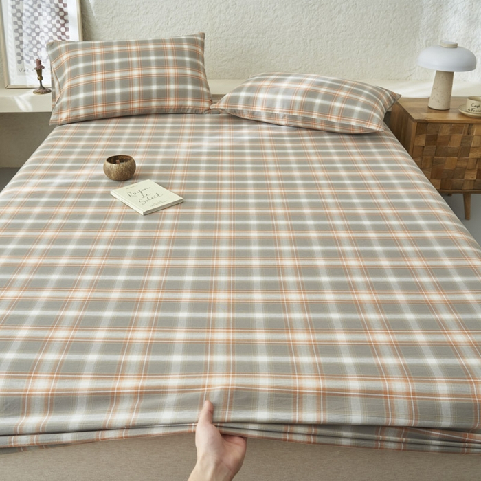 91家纺网 家纺一手货源 找家纺 早晨家纺 2025新款色织纯棉水洗棉床笠 洛卡-灰