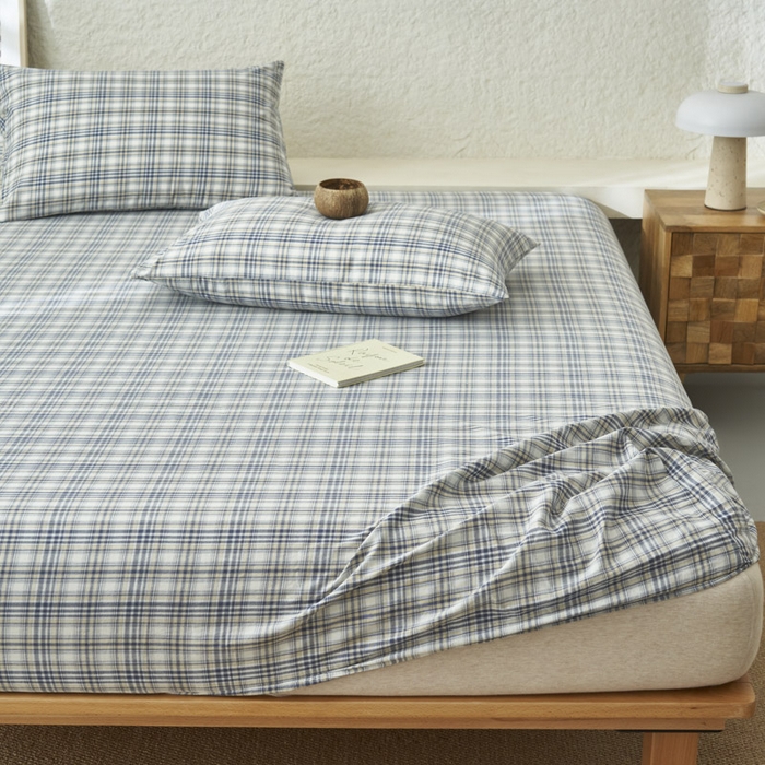 91家纺网 家纺一手货源 找家纺 早晨家纺 2025新款色织纯棉水洗棉床笠 温尼-烟兰