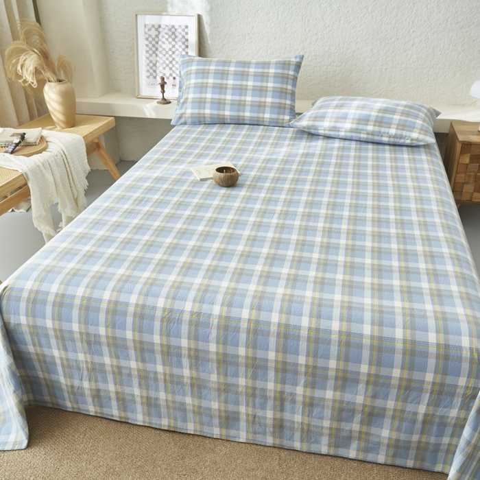 91家纺网 家纺一手货源 找家纺 早晨家纺 2025新款色织纯棉水洗棉床单 简兮-蓝