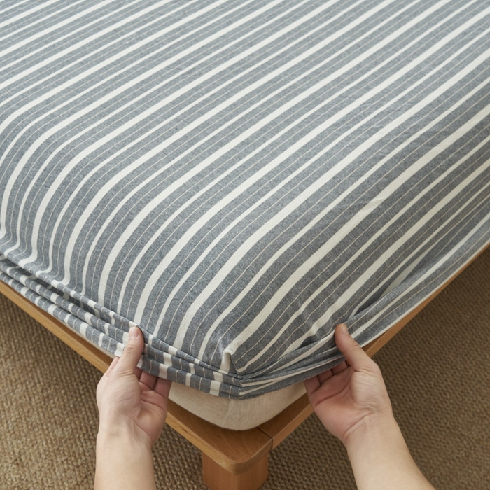 91家纺网 家纺一手货源 找家纺 早晨家纺 2025新款色织纯棉水洗棉床笠 雅诗-灰